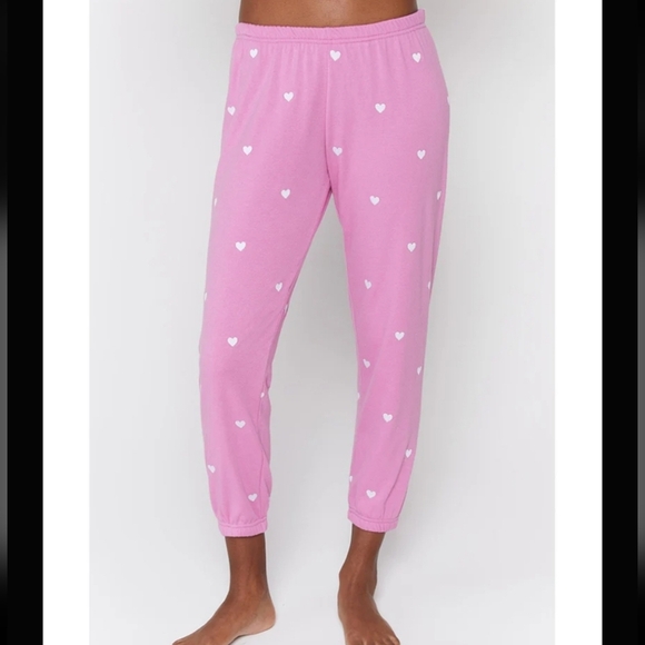 SPIRITUAL GANGSTER PINK HEART VINTAGE INSPIRED TERRY CLOTH JOGGERS NWT SZ MEDIUM - Picture 1 of 8